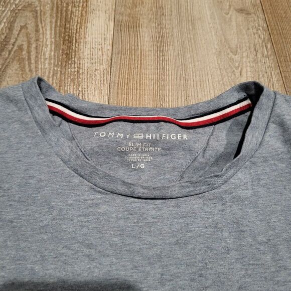 Tommy Hilfiger Slim Fit Basic Heathered Blue Short Sleeve Tee Shirt Men's Large - Picture 4 of 7